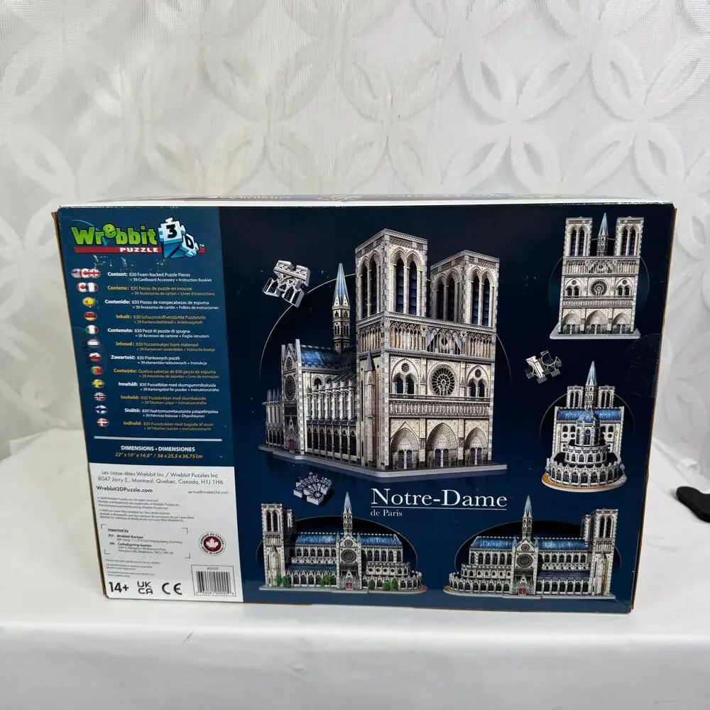 Wrebbit 3D Notre-Dame de‎ Paris 830 Piece 3D Jigsaw Puzzle